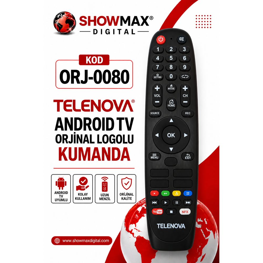 ORJ-0080 TELENOVA ANDROID TV ORJİNAL LOGOLU KUMANDA