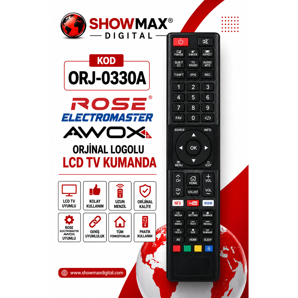 ORJ-0330-A ROSE ELECTROMASTER AWOX ORJİNAL LOGOLU LCD TV KUMANDA