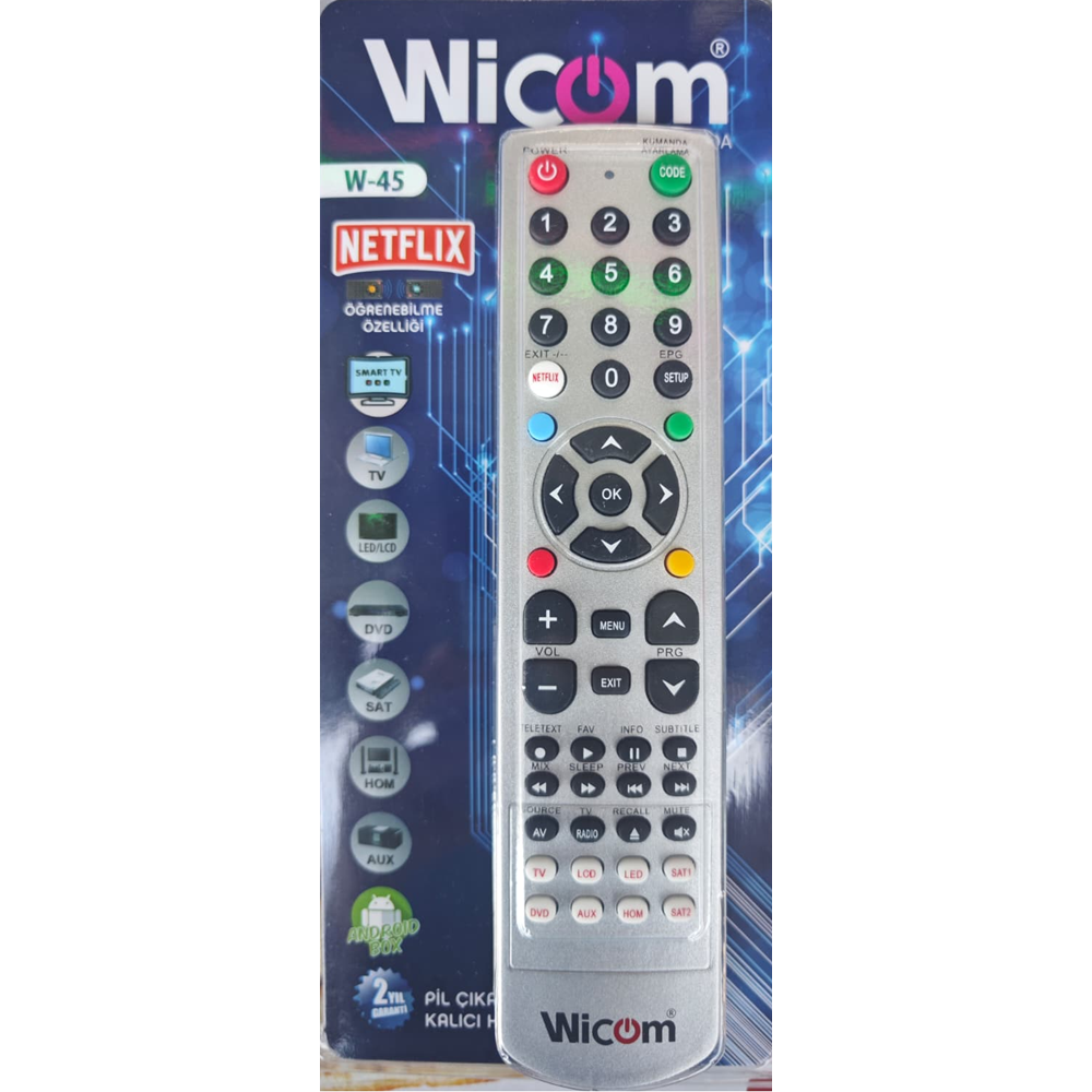 WİCOM W-45 8IN1 NETFLİX TUŞLU ÖĞRENEBİLEN AKILLI EVRENSEL KUMANDA