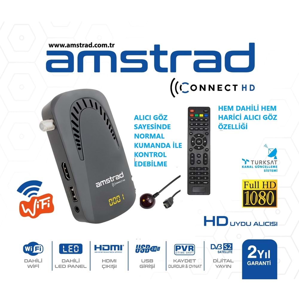 AMSTRAD CONNECT HD TKGS Lİ FULL HD UYDU ALICISI ( KENDİNDEN WİFİLİ )