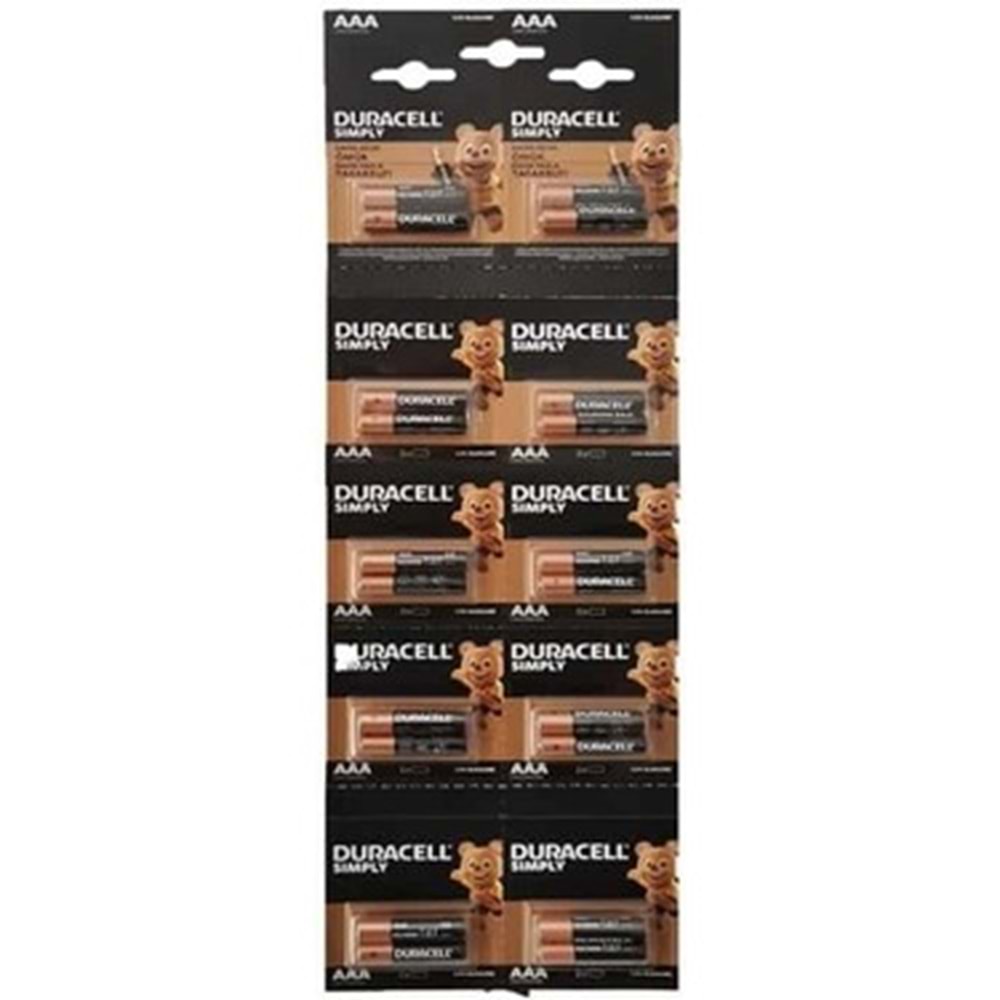 DURACELL AAA 1.5V İNCE PİL 2 Lİ KARTELA (20 ADET)
