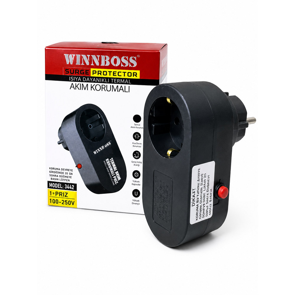 WINBOSS WB-3442 TERMAL AKIM KORUMALI PRİZ TEKLİ MODEL (1 PRİZ + 100-250 V)