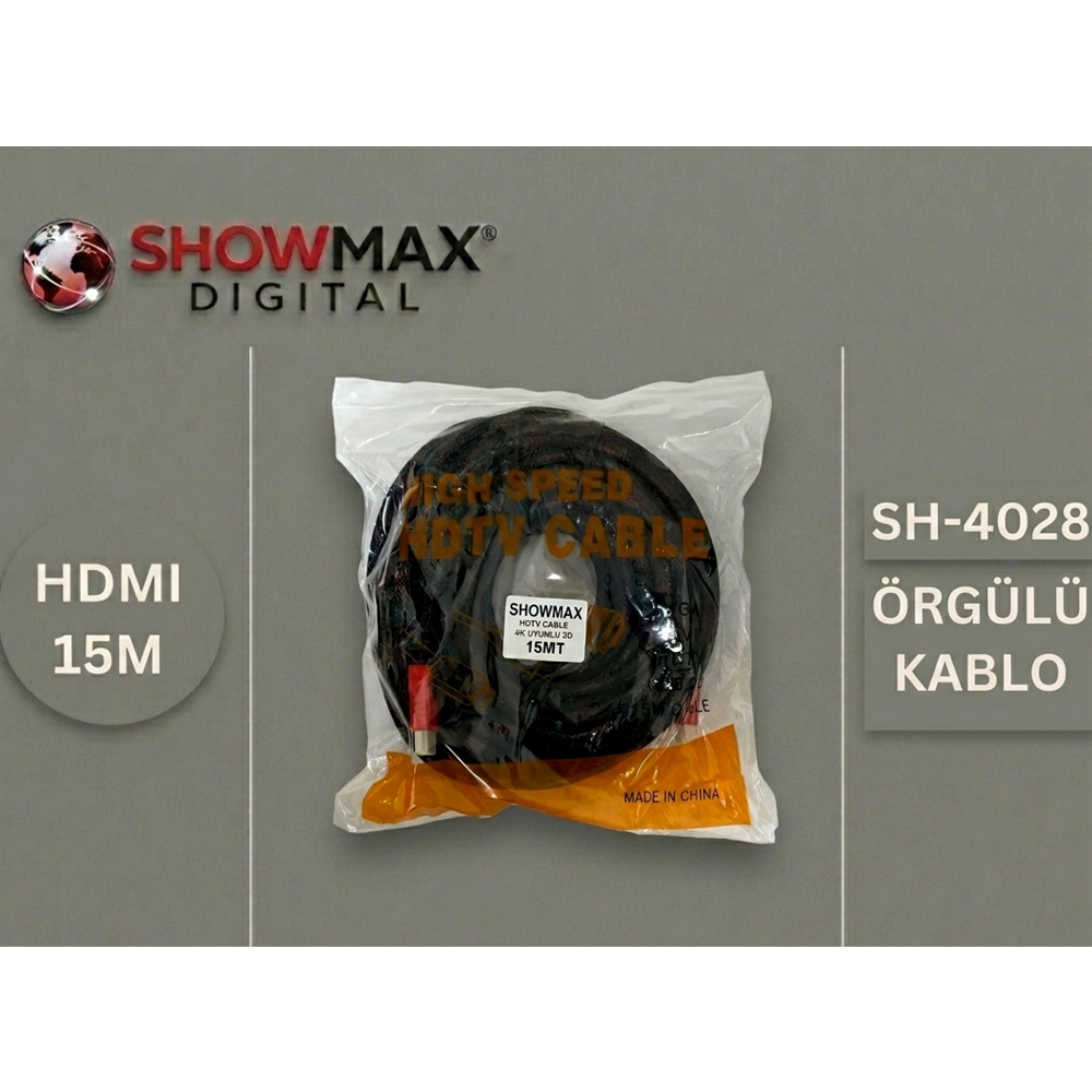 SHOWMAX SH-4028 HDMI KABLO 15 METRE ÖRGÜLÜ POŞETLİ