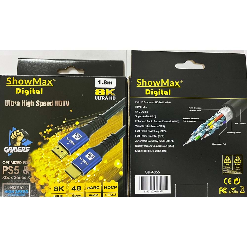 SHOWMAX SH-4055 1.8 METRE HDMI KABLO 8K KUTULU