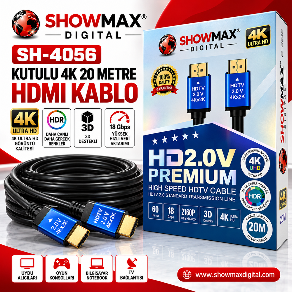 SHOWMAX SH-4056 KUTULU 4K 20 METRE HDMI KABLO