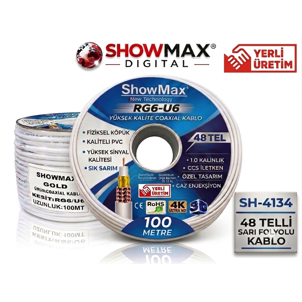 SHOWMAX SH-4134 GOLD 100 METRE 48 TEL SARI FOLYO VE TELLİ BH ANTEN KABLOSU