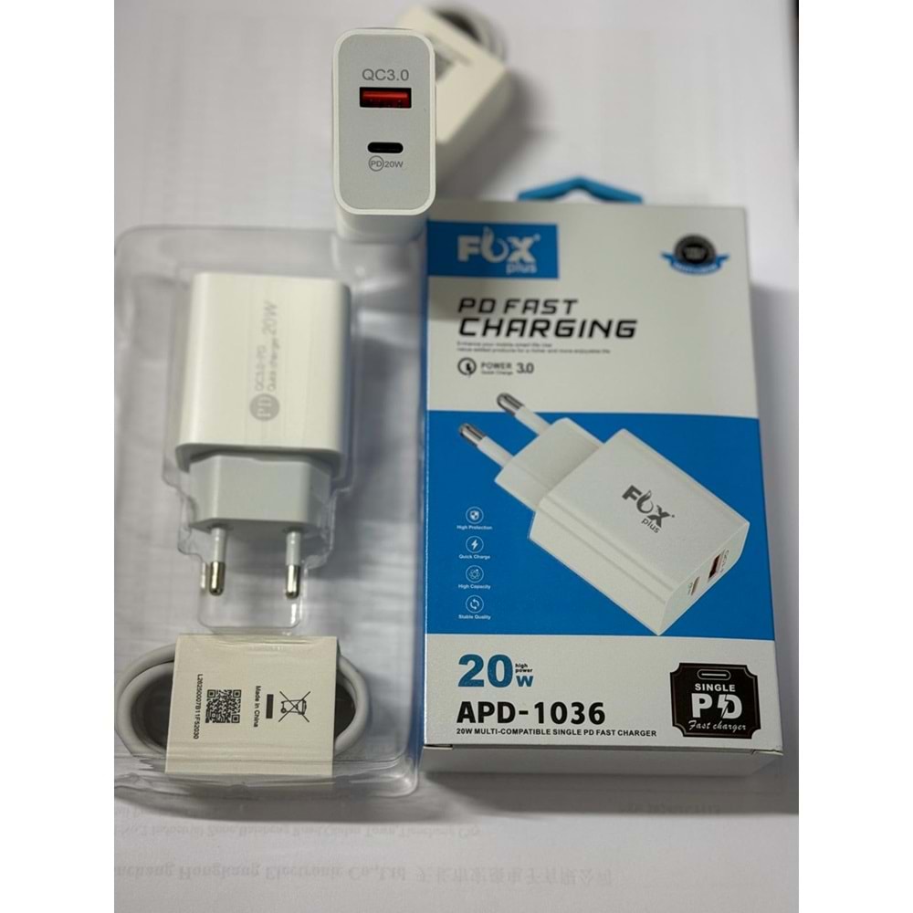 FOX PLUS 20 WATT TYPE-C ŞARJ ALETİ SETİ