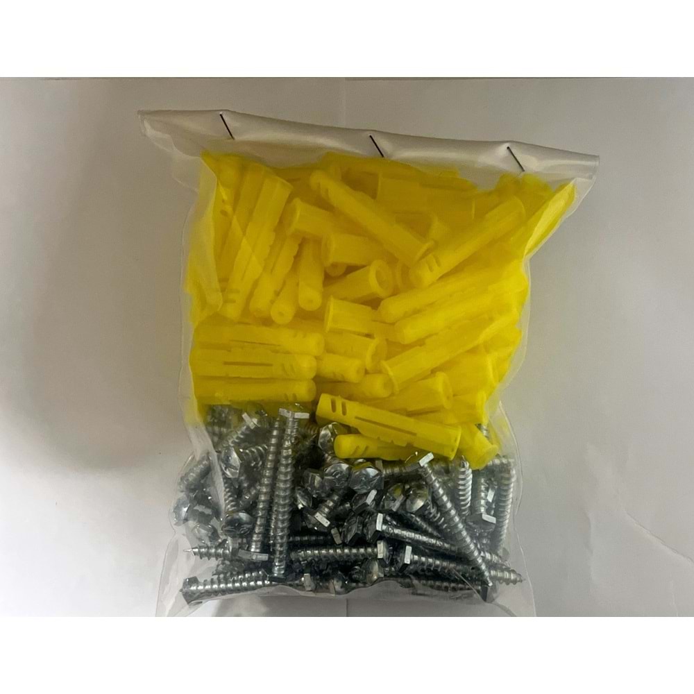 SH-4318 PLASTİK SARI ROKET DÜBEL+TRİFON VİDA 100LÜ PAKET (8X60MM)