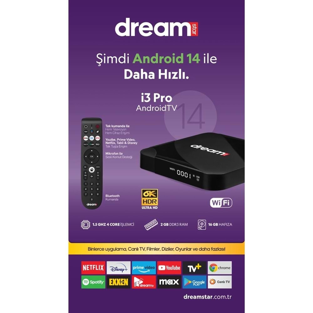 DREAMSTAR İ3 2GB RAM 16GB HAFIZA 4K ULTRA HD ANDROID TV BOX