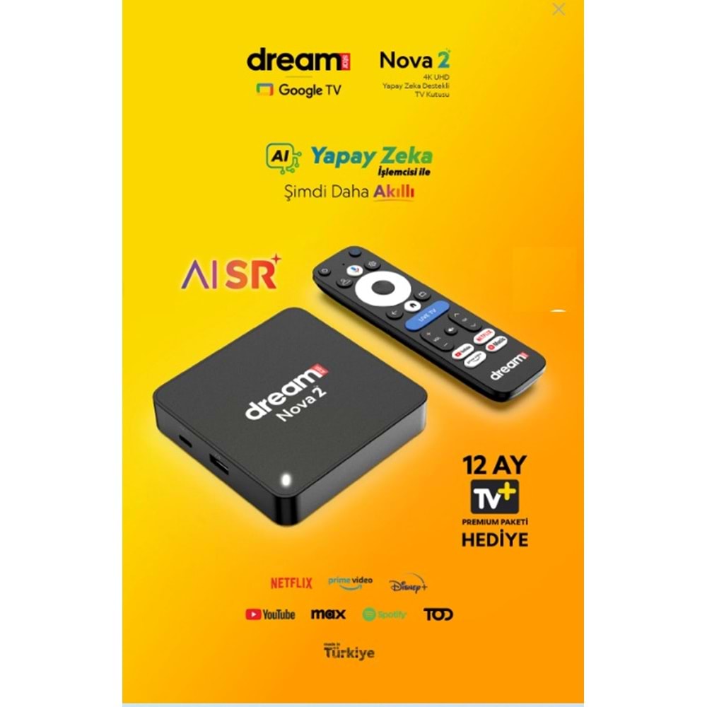 TURKCELL TV PLUS ÜYELİKLİ DREAMSTAR NOVA-2 2GB RAM 32GB HAFIZA YAPAY ZEKA DESTEKLİ GOOGLE LİSANSLI ANDROİD TV BOX