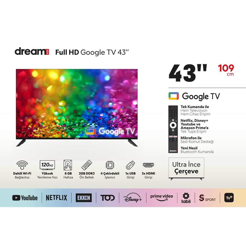 DREAMSTAR 43DSE101 43 INC 109 EKRAN GOOGLE TV LCD TV