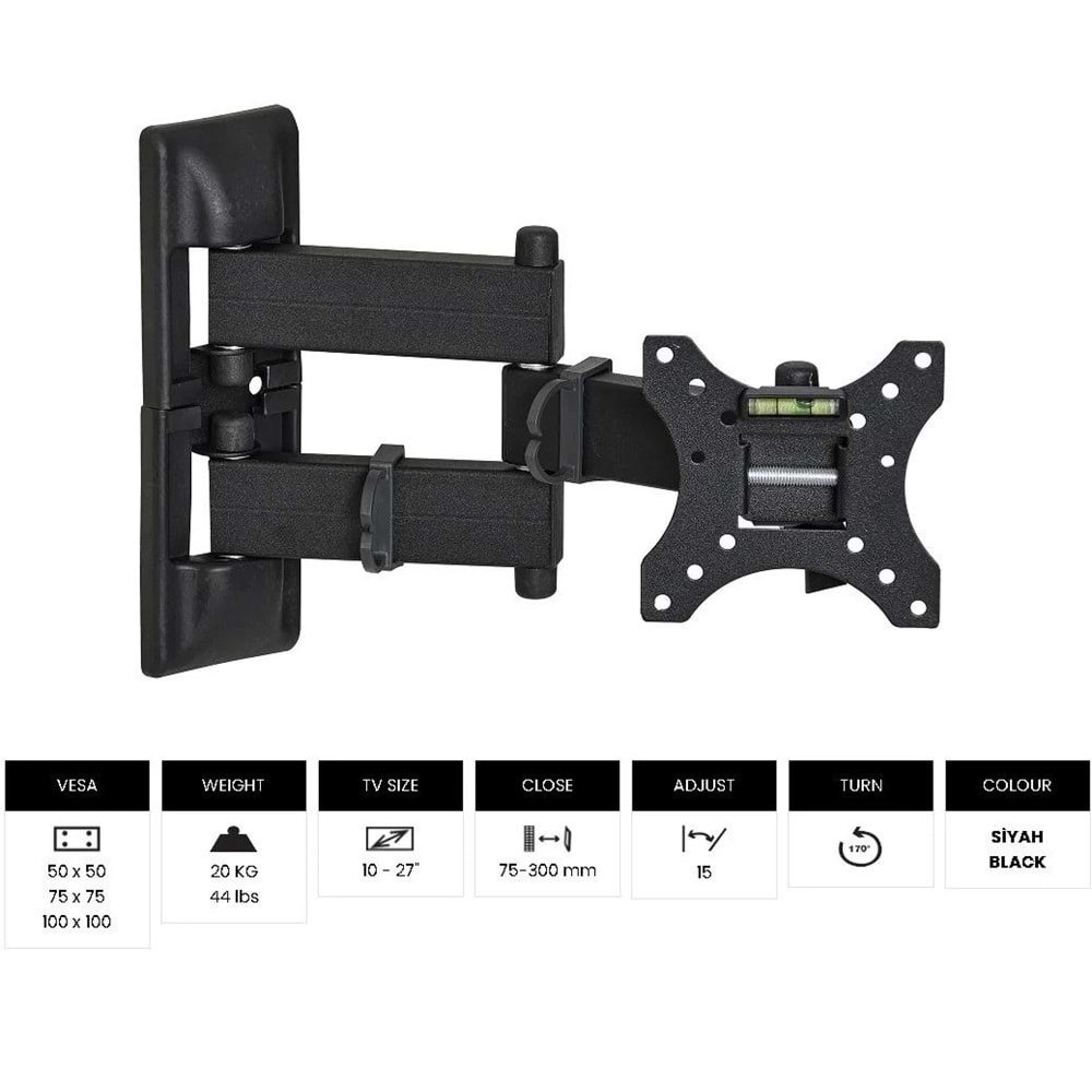 VONTECH VT-222 HC PRO 10’’ – 27’’ HAREKETLİ LCD TV DUVAR ASKI APARATI