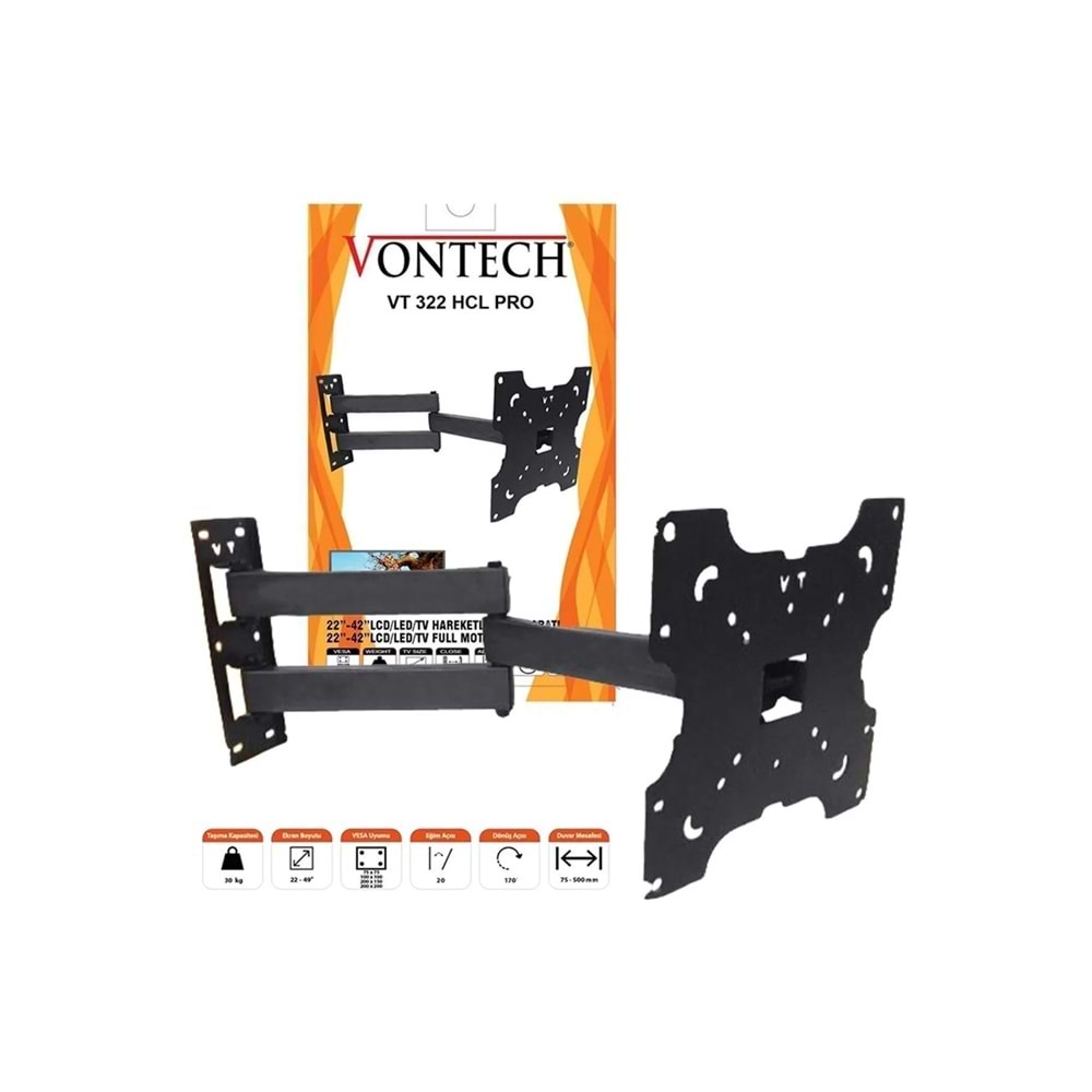VONTECH VT-322 HCL PRO 22 - 49 HÇK LCD TV KUMANDA/LED TV HAREKETLİ ASKI APARATI