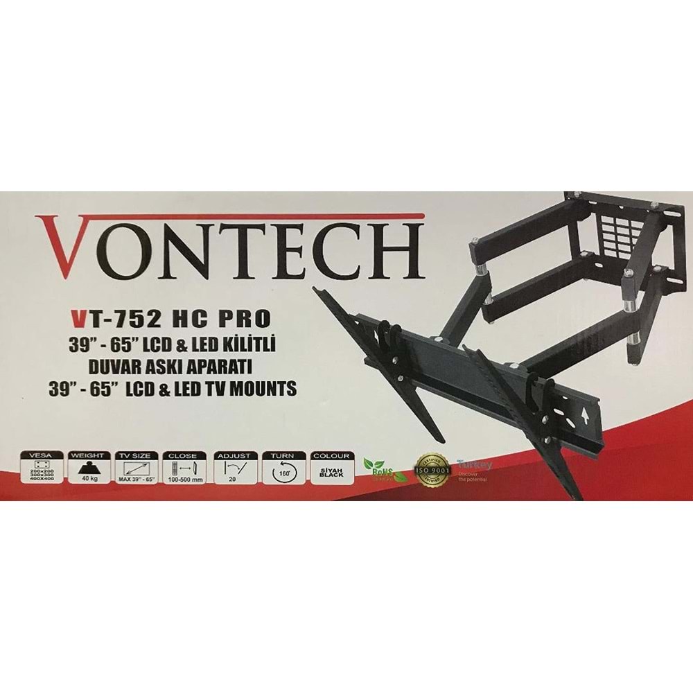 VONTECH VT-752 HC PRO 39 - 65 LCD TV KUMANDA/LED TV KİLİTLİ HAREKETLİ ASKI APARATI