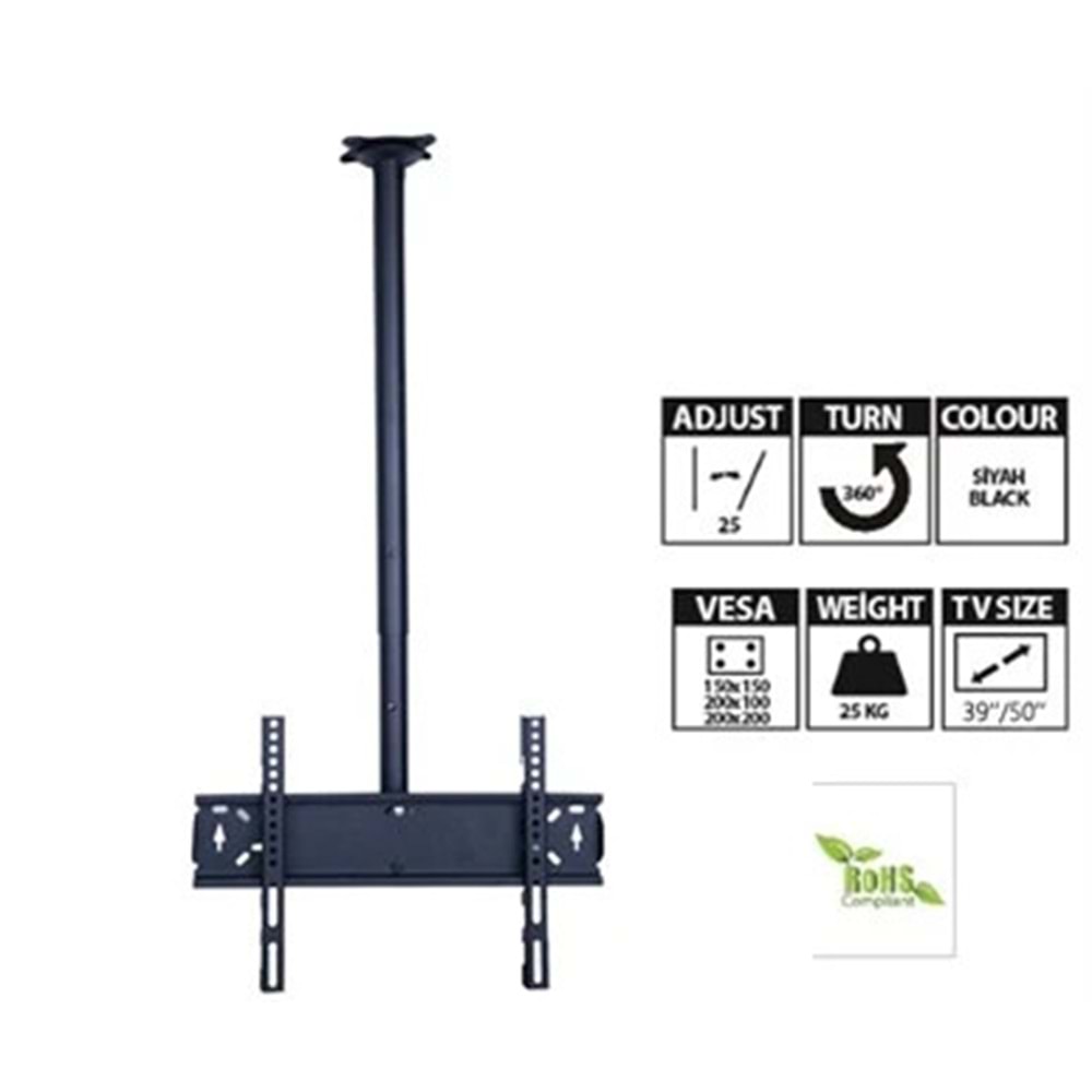 VONTECH VT-13955 39-55 LCD-LED TV HAREKETLİ TAVAN ASKI APARATI 60-120CM