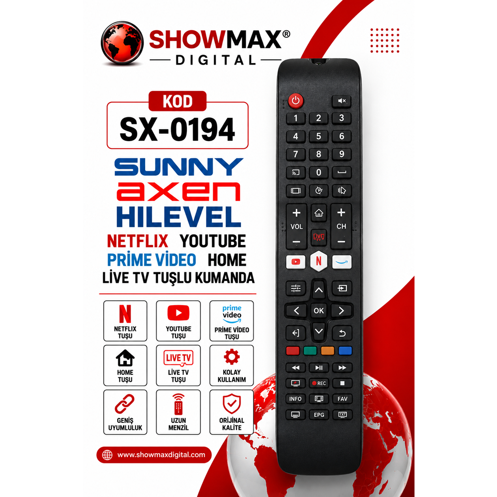 SHOWMAX SX0194 SUNNY AXEN HILEVEL NETFLIX YOUTUBE PRİME VİDEO HOME LİVE TV TUŞLU KUMANDA