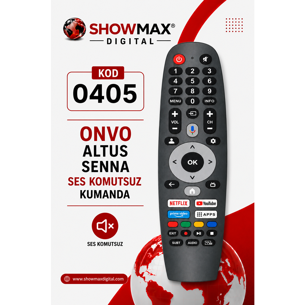 SHOWMAX SX0405 ONVO SENNA ALTUS NETFLİX YOUTUBE PRİME VİDEO APPS TUŞLU SES KOMUTSUZ LED TV KUMANDA