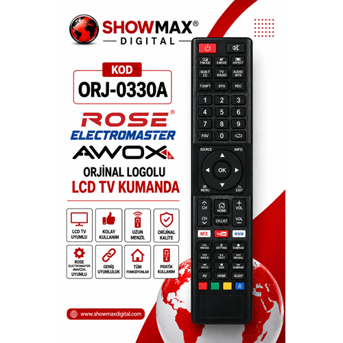 ORJ-0330-A ROSE ELECTROMASTER AWOX ORJİNAL LOGOLU LCD TV KUMANDA