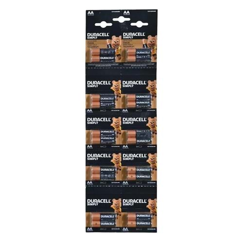 DURACELL AA 1.5V KALIN PİL 2Lİ YIRTMALI KARTELA (20 ADET)