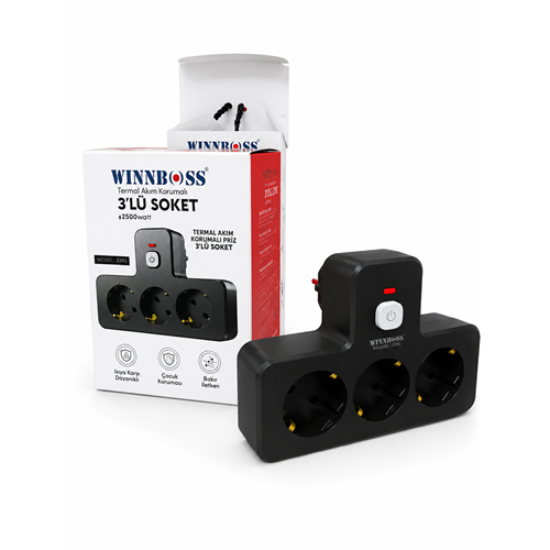 WINBOSS WB-3395 TERMAL AKIM KORUMALI PRİZ T MODEL (3 PRİZ + 2500 W)