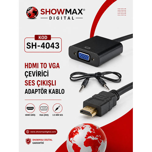 SHOWMAX SH-4043 HDMI TO VGA ÇEVİRİCİ ADAPTÖR KABLO SES ÇIKIŞLI
