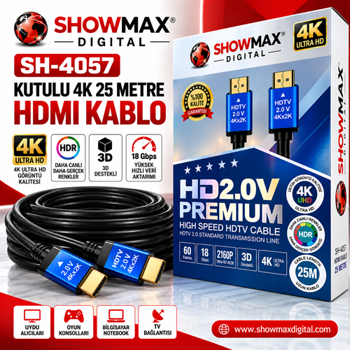SHOWMAX SH-4057 KUTULU 4K 25 METRE HDMI KABLO