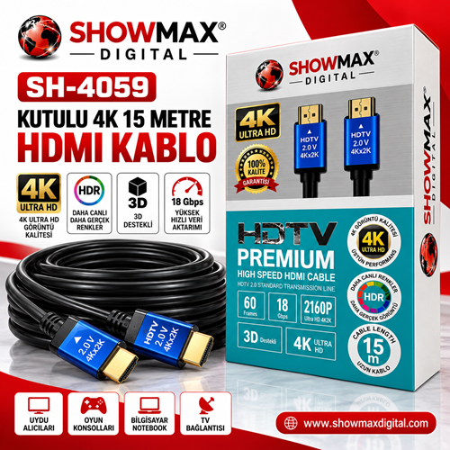 SHOWMAX SH-4059 KUTULU 4K 15 METRE HDMI KABLO