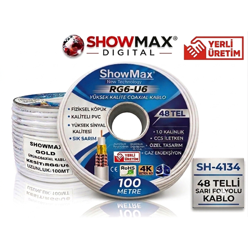 SHOWMAX SH-4134 GOLD 100 METRE 48 TEL SARI FOLYO VE TELLİ BH ANTEN KABLOSU