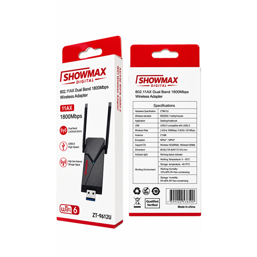 SHOWMAX SH-4199 1800 MBPS WİFİ 6 802.11AX DUAL BAND ÇİFT ANTENLİ WİFİ ADAPTER