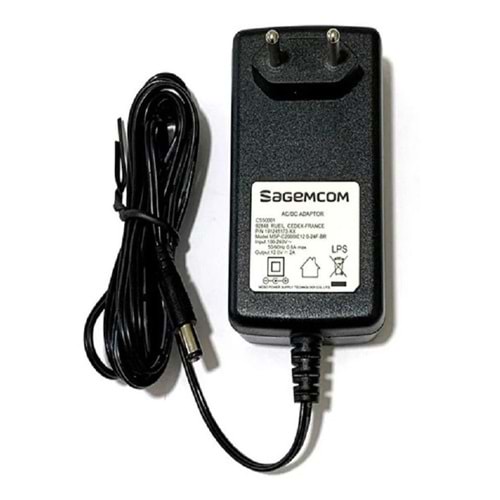 SAGEMCOM ORJİNAL 12 VOLT 2 AMPER LEDLİ PLASTİK KASA PRİZ TİPİ ADAPTÖR
