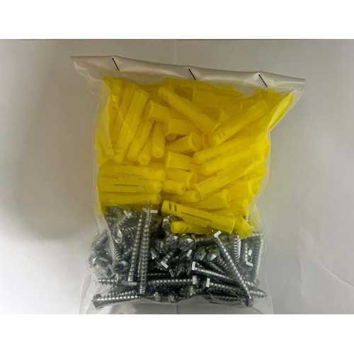 SH-4318 PLASTİK SARI ROKET DÜBEL+TRİFON VİDA 100LÜ PAKET (8X60MM)