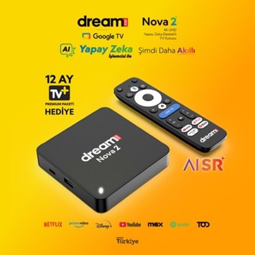 TURKCELL TV PLUS ÜYELİKLİ DREAMSTAR NOVA-2 ÜYELİKLİ 2GB RAM 32GB HAFIZA YAPAY ZEKA DESTEKLİ GOOGLE LİSANSLI ANDROİD TV BOX