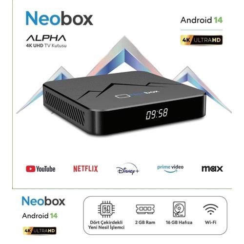 NEOBOX ALPHA 2GB RAM 16GB HAFIZA ANDROID 14 4K UHD TV BOX DREAMSTAR