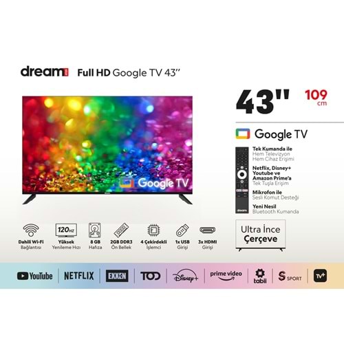 DREAMSTAR 43DSE101 43 INC 109 EKRAN GOOGLE TV LCD TV