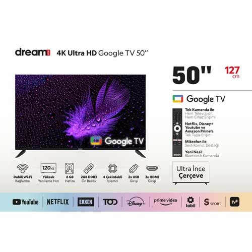 DREAMSTAR 50DSE101 50 INC 127 EKRAN 4K UHD GOOGLE TV LCD TV