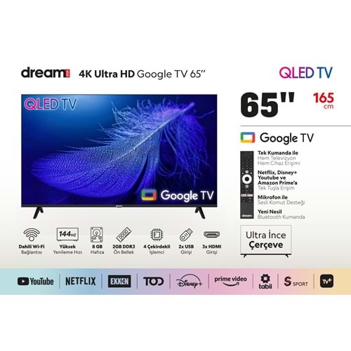 DREAMSTAR 65DSE101 65 INC 165 EKRAN UHD 4K GOOGLE TV SMART QLED TV