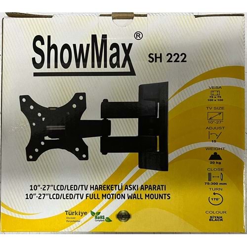 VONTECH VT-222 HC PRO 10’’ – 27’’ HAREKETLİ LCD TV DUVAR ASKI APARATI