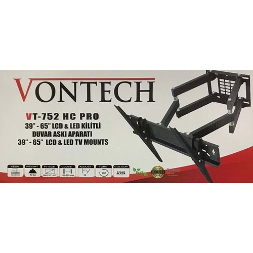 VONTECH VT-752 HC PRO 39 - 65 LCD TV KUMANDA/LED TV KİLİTLİ HAREKETLİ ASKI APARATI