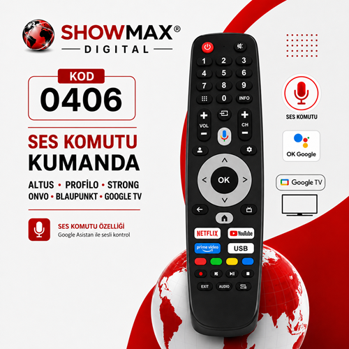 SHOWMAX SX0406-V ALTUS PROFİLO STRONG ONVO BLAUPUNKT GOOGLE TV SES KOMUTLU KUMANDA